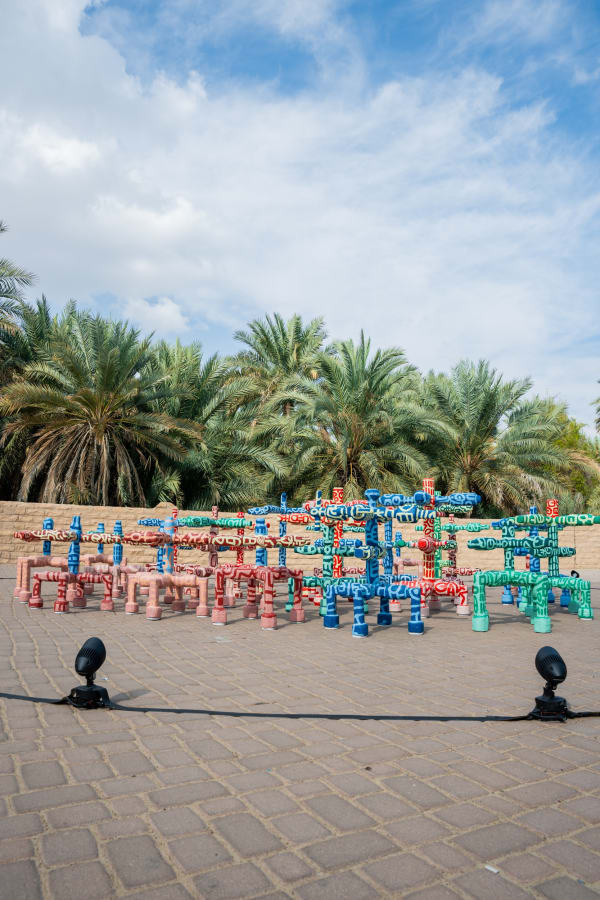 Mohamed Ahmed Ibrahim, 'Al Ain Oasis' Installation, Al Ain Oasis Farm, Abu Dhabi, UAE, 2023. Courtesy of the artist, Abu Dhabi Art and Lawrie Shabibi.