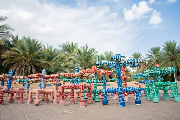 Mohamed Ahmed Ibrahim, 'Al Ain Oasis' Installation, Al Ain Oasis Farm, Abu Dhabi, UAE, 2023. Courtesy of the artist, Abu Dhabi Art and Lawrie Shabibi.