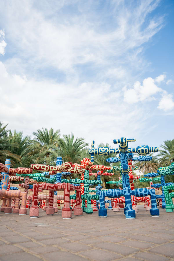 Mohamed Ahmed Ibrahim, 'Al Ain Oasis' Installation, Al Ain Oasis Farm, Abu Dhabi, UAE, 2023. Courtesy of the artist, Abu Dhabi Art and Lawrie Shabibi.