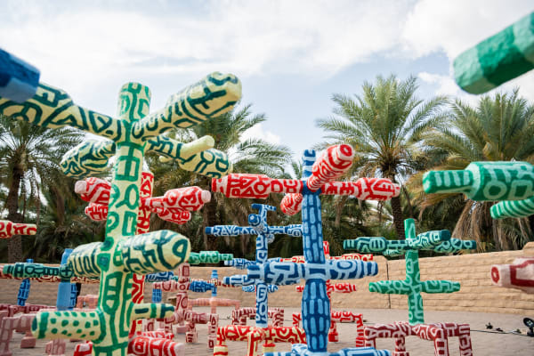 Mohamed Ahmed Ibrahim, 'Al Ain Oasis' Installation, Al Ain Oasis Farm, Abu Dhabi, UAE, 2023. Courtesy of the artist, Abu Dhabi Art and Lawrie Shabibi.