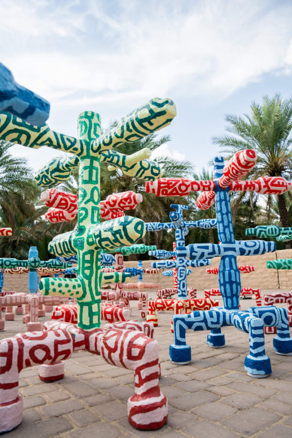 Mohamed Ahmed Ibrahim, 'Al Ain Oasis' Installation, Al Ain Oasis Farm, Abu Dhabi, UAE, 2023. Courtesy of the artist, Abu Dhabi Art and Lawrie Shabibi.