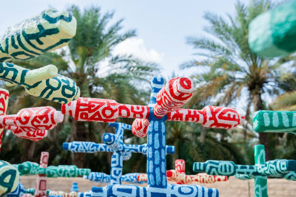 Mohamed Ahmed Ibrahim, 'Al Ain Oasis' Installation, Al Ain Oasis Farm, Abu Dhabi, UAE, 2023. Courtesy of the artist, Abu Dhabi Art and Lawrie Shabibi.