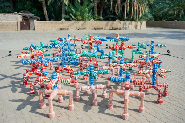 Mohamed Ahmed Ibrahim, 'Al Ain Oasis' Installation, Al Ain Oasis Farm, Abu Dhabi, UAE, 2023. Courtesy of the artist, Abu Dhabi Art and Lawrie Shabibi.