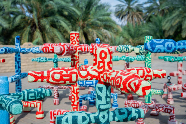 Mohamed Ahmed Ibrahim, 'Al Ain Oasis' Installation, Al Ain Oasis Farm, Abu Dhabi, UAE, 2023. Courtesy of the artist, Abu Dhabi Art and Lawrie Shabibi.