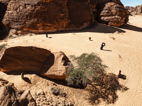Rand Abdul Jabbar, 'where myths are born of mud and desire', installation view at Desert X AlUla, 2024. Photo: Lance Gerber. Courtesy of The Royal Commission for AlUla.