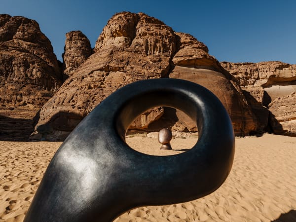 Rand Abdul Jabbar, 'where myths are born of mud and desire', installation view at Desert X AlUla, 2024. Photo: Lance Gerber. Courtesy of The Royal Commission for AlUla.