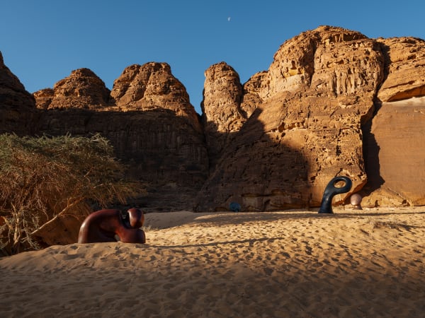 Rand Abdul Jabbar, 'where myths are born of mud and desire', installation view at Desert X AlUla, 2024. Photo: Lance Gerber. Courtesy of The Royal Commission for AlUla.