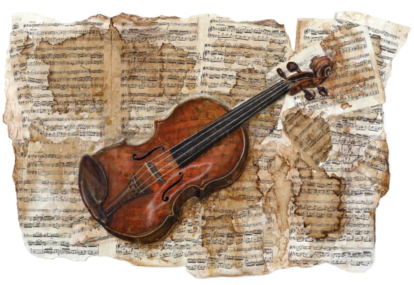 詩中琴樂未央 | Eternal Harmony 71.5 x 102 cm Watercolor on music sheet 2021