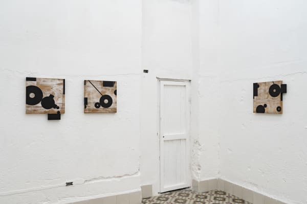 DISPLACING THE IDEA OF A FALSE, AMBIGUOUS, DARK MOVEMENT 2024 Wood, acrylic 45 x 45 cm each (Set of 3 pieces)