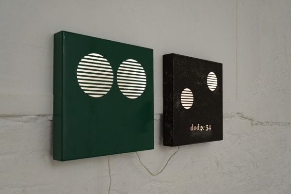 FATIGUE 54 2024 Polychromed metal and LED lights 35 x 35 cm each