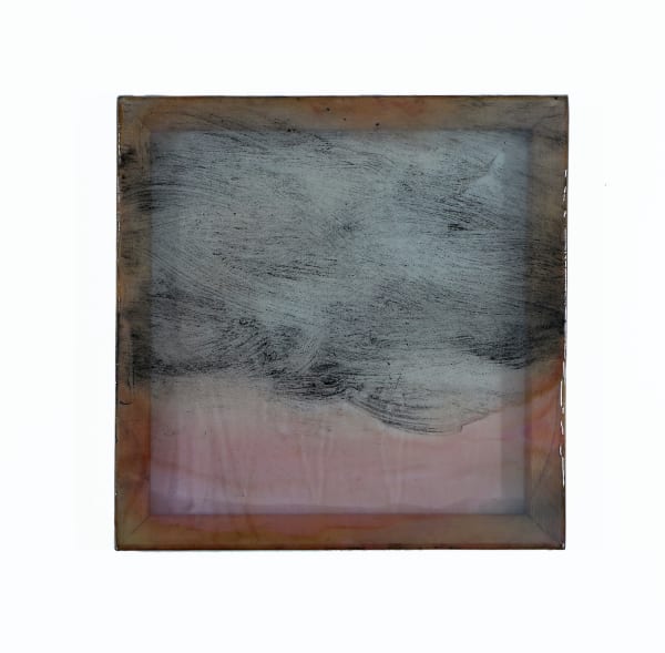 Chris Watts Untitled, 2025 Pigment derived from Costa Rican volcanic black sand (composed of magnetite, ilmenite, augite, pyroxene, and basaltic glass), Peruvian pigments, artificial pigments, resin, acrylic, poly-chiffon, stained wood 50.8 × 50.8 cm 20 × 20 in