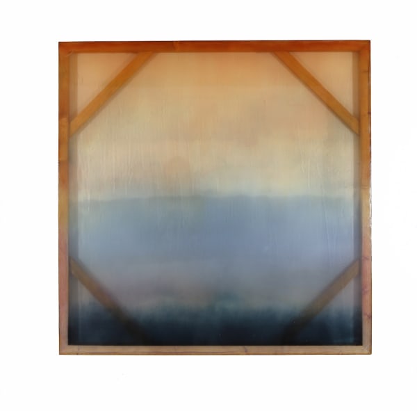Chris Watts Untitled, 2025 Peruvian pigments, indigo, resin, acrylic, poly-chiffon, stained wood 121.9 × 121.9 cm 48 × 48 in