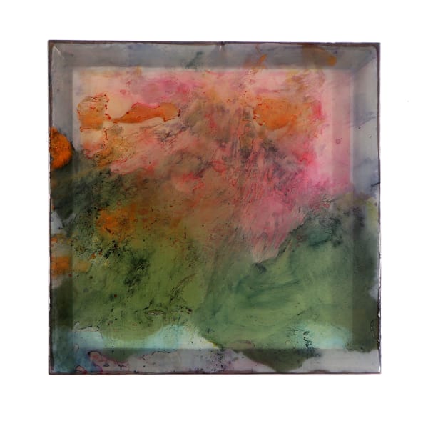 Chris Watts Untitled, 2025 Peruvian pigments, resin, acrylic, poly-chiffon, stained wood 50.8 × 50.8 cm 20 × 20 in