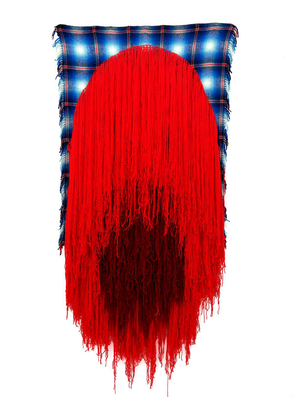 Senzeni Marasela Failing 15, 2017–2025 Hand-stitched wool on mixed fabric blanket 225 × 100 cm (88 5/8 × 39 3/8 in)