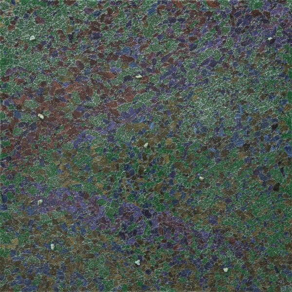 Alteronce Gumby Sit Around the Fire, 2024 Turquoise, glass, and acrylic on panel 121.9 x 121.9 cm 48 x 48 in