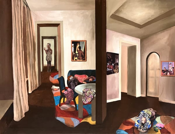 Cinthia Sifa Mulanga, Make me do nothing, 2023, Mixed media of acrylic paint with charcoal and collage on stretched canvas,...