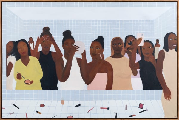 Mufohe Manavhela, Sharing Secrets, 2024, oil on canvas, 119 x 180cm