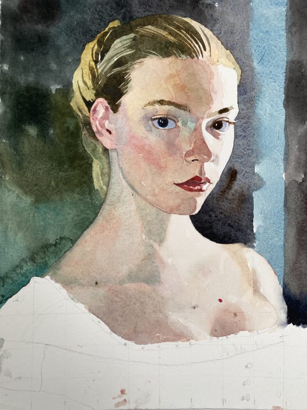 Mark Entwisle, Emma - Anya Taylor-Joy, Watercolour, 35 x 28 cm