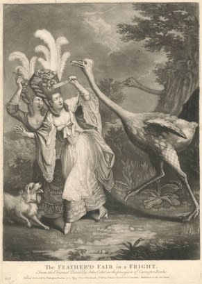 Anon. after John Collett, The Feather'd Fair in a Fright, 1777 Mezzotint