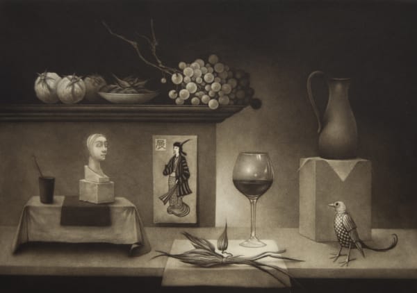 Erling Valtyrson, Arrangement with glass, 2016 Mezzotint