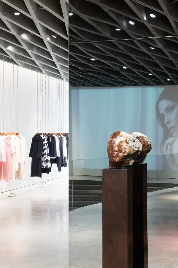 Emily Young sculpture on display at Victoria Beckham, Dover Street, London.