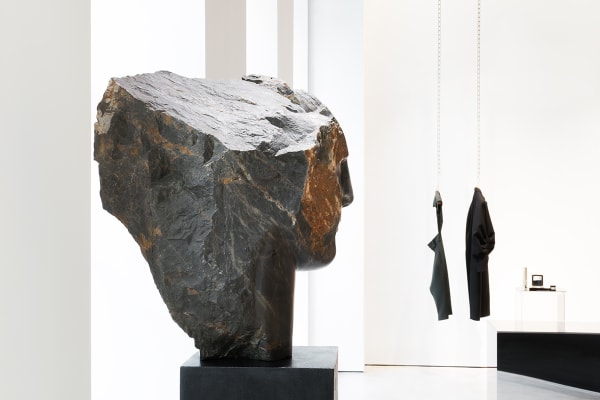 Emily Young sculpture on display at Victoria Beckham, Dover Street, London.