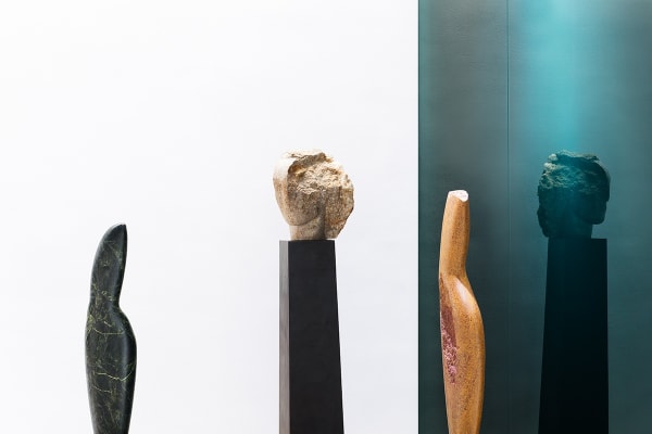 Emily Young sculpture on display at Victoria Beckham, Dover Street, London.