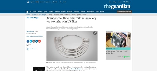 "Calder, famous for his mobiles, also created bespoke pieces of jewellery for friends from variety of materials including cutlery."