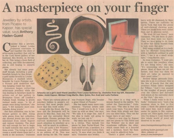 Jewellery by artists, from Picasso to Kapoor, has special value.