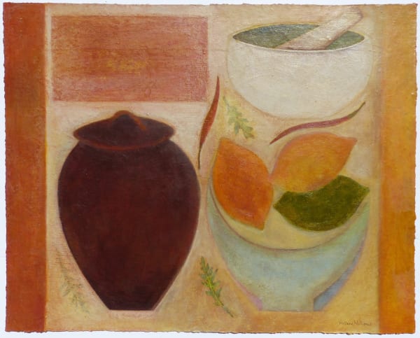 Vivienne Williams RCA - Vessels with oak leaves and strawberries, 2025