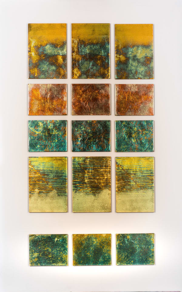 abstract painting with metal leaf