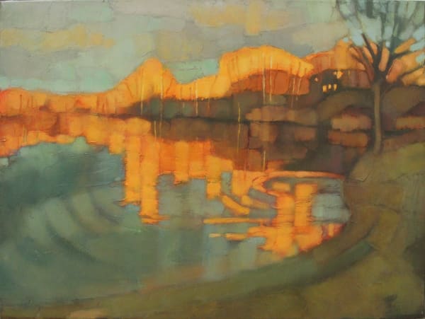Oil painting of a lake
