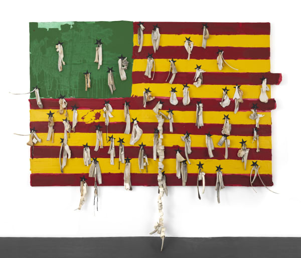 Bones (Ossements) - Threads, acrylic, amulets on canvas mounted on wood, 200 x 318 x 5 cm, © Nù Barreto 2018, courtesy LouiSimone Guirandou Gallery