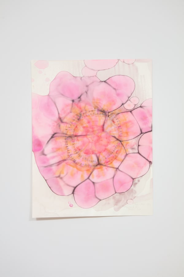 Yassi Mazandi Untitled (Germs on Sheets Series, Experiment II), 2014 Mixed media on handmade Japanese mulberry paper 22 x 17 in