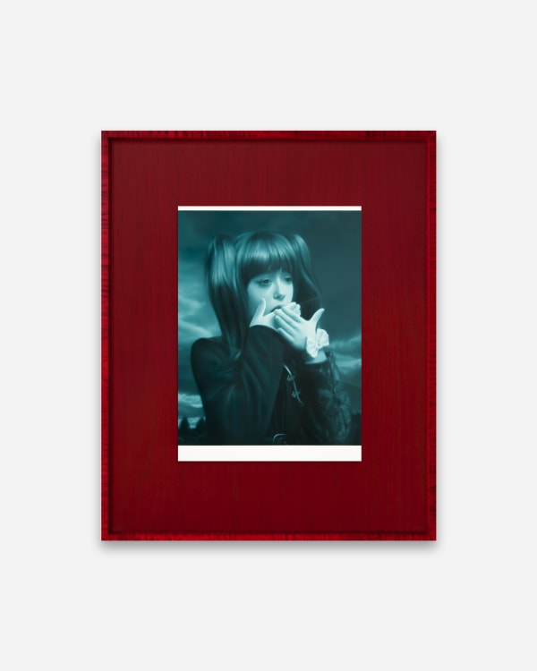 Andrew Sendor Salome and Casparina’s unfathomable fate, 2024 Oil on matte white Plexiglas, Sapele wood, in Tiger Maple Artist’s Frame 22 5/8 x 18 1/2 inches 57.5 x 47 cm AS.24.03