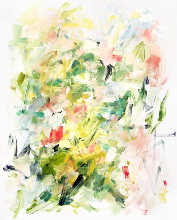 PRELUDE TO A KISS, 2019 oil on canvas 52 x 42 in. abstracted yellow floral painting