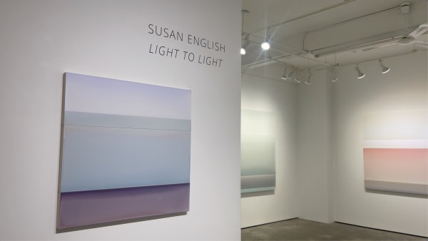 Three abstract paintings on gallery wall from the exhibition Susan English: Light to Light