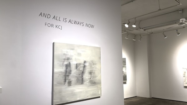 Abstract art paintings on gallery wall for Deborah Dancy's exhibition, "And All Is Always Now."