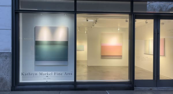 Front windows of Kathryn Markel Fine Arts with artworks by Susan English on display.
