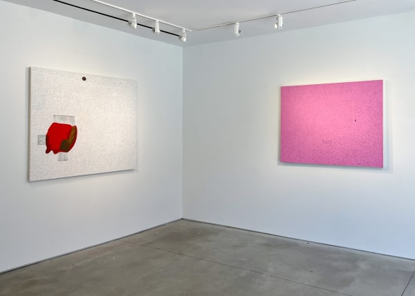 Exhibition view of abstract paintings by Maeve D’Arcy.