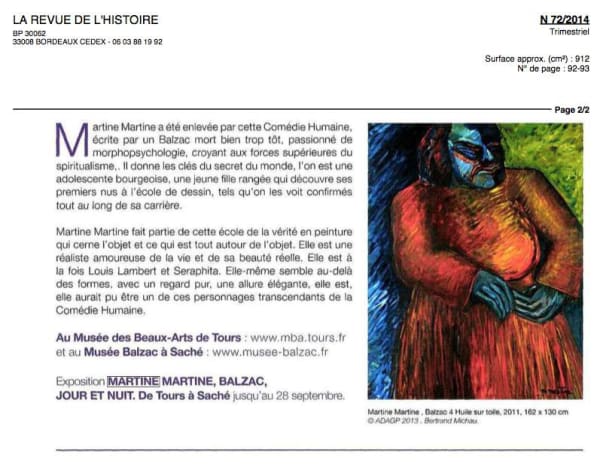 Exposition Martine Martine, Balzac, jour et nuit. De Tours à Saché jusqu'au 28 septembre