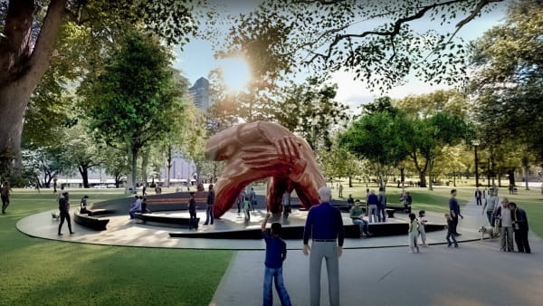 A rendering of “The Embrace,” which will be built on the Boston Common in 2022. Credit...Hank Willis Thomas and MASS Design Group