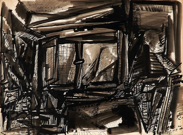 Ettore Fico 1917 2004 Nella Mia Soffitta In My Garret China Ink On Paper 34 X 48 Cm Inv N 7729