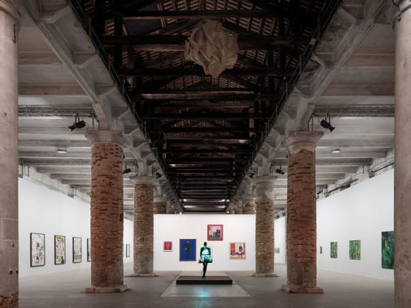Installation view La Biennale di Venezia 2024, Rindon Johnson For example, collect the water just to see it pool there above your head. Don’t be a Fucking Hero! 2021-ongoing | Photos: Ugo Carmeni