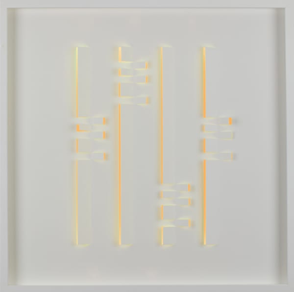 Barks No. 8 , 2012 Lacquered cardboard, plexiglass and led 23 3/5 × 23 3/5 × 2 4/5 in 60 × 60 × 7 cm