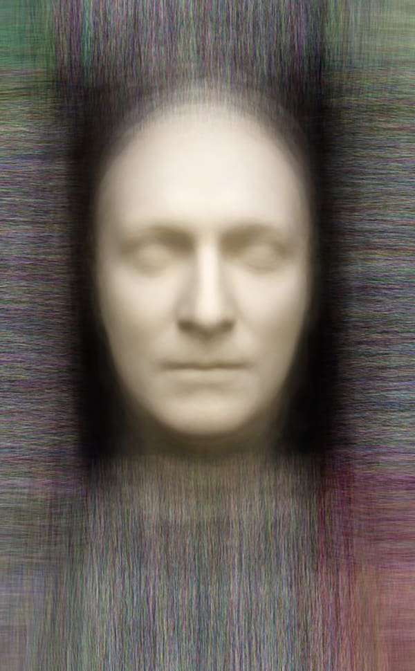 Death - Post-mortem masks of notable men, 2014 Chromogenic Colour Print, Electroluminescent Paper, Half-silvered Acrylic 23 3/5 × 16 1/2 in 60 × 42 cm