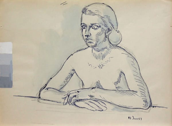 ALEX COLVILLE Study for Woman at Table, 18 June 1951 pencil, ink and wash on paper 11 x 14 3/4 in.