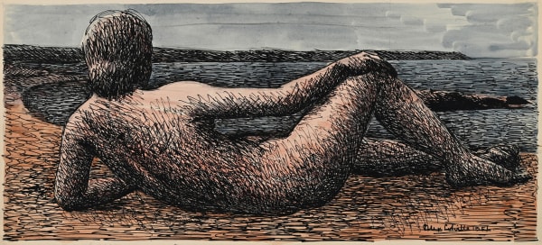 ALEX COLVILLE Study for Coastal Figure, 1951 watercolour, pencil and ink on card 8 x 18 in.