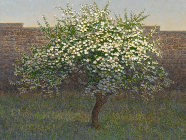 MICHAEL THOMPSON Apple Tree in Spring (L'Hôtel-Dieu), 2022 acrylic on board 12 x 16 in.