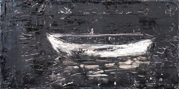 KAREN THOMSON Night Boat III, 2020 oil and beeswax on canvas 8 x 16 in.